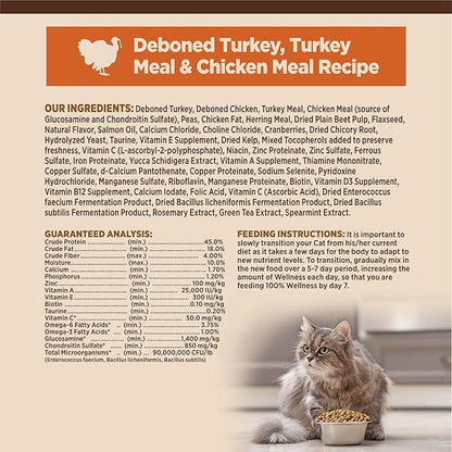 Wellness CORE Adult Dry Cat Food for Indoor & Outdoor Cats, Grain-Free, Natural, Original Turkey, Turkey Meal & Chicken (5 Pound Bag)