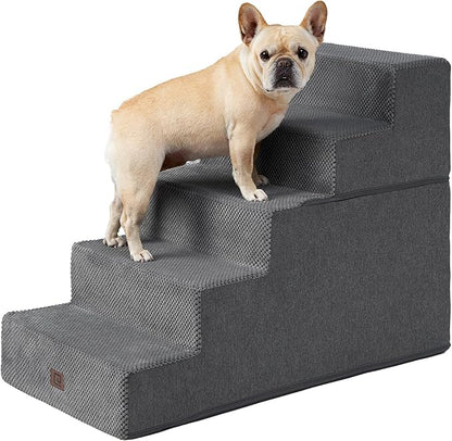 EHEYCIGA Dog Stairs for High Bed 25”H, 5-Step Extra Wide Dog Steps for Bed, Pet Steps for Small Dogs and Cats, Non-Slip Balanced Dog Indoor Ramp, Grey