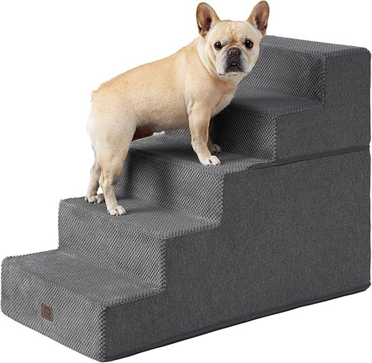 EHEYCIGA Dog Stairs for High Bed 25”H, 5-Step Extra Wide Dog Steps for Bed, Pet Steps for Small Dogs and Cats, Non-Slip Balanced Dog Indoor Ramp, Grey