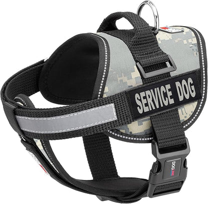 Dogline Unimax Service Dog Harness Vest with Removable Service Dog Patches Adjustable Straps Breathable Neoprene for Medical Identification Training Dogs Girth 15 to 19 in Urban Camo