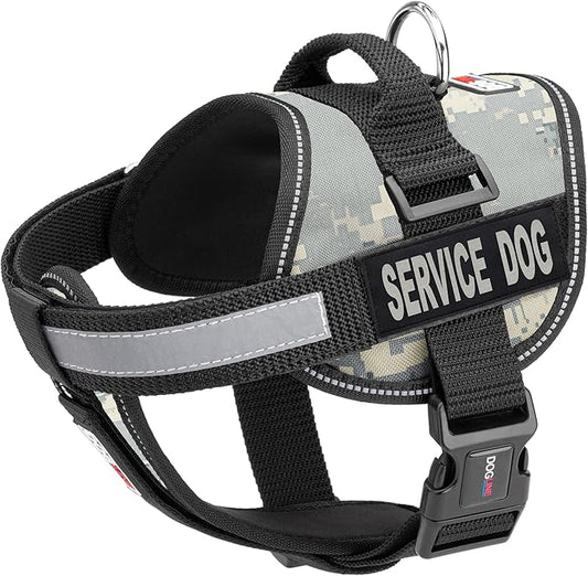 Dogline Unimax Service Dog Harness Vest with Removable Service Dog Patches Adjustable Straps Breathable Neoprene for Medical Identification Training Dogs Girth 28 to 38 in Urban Camo