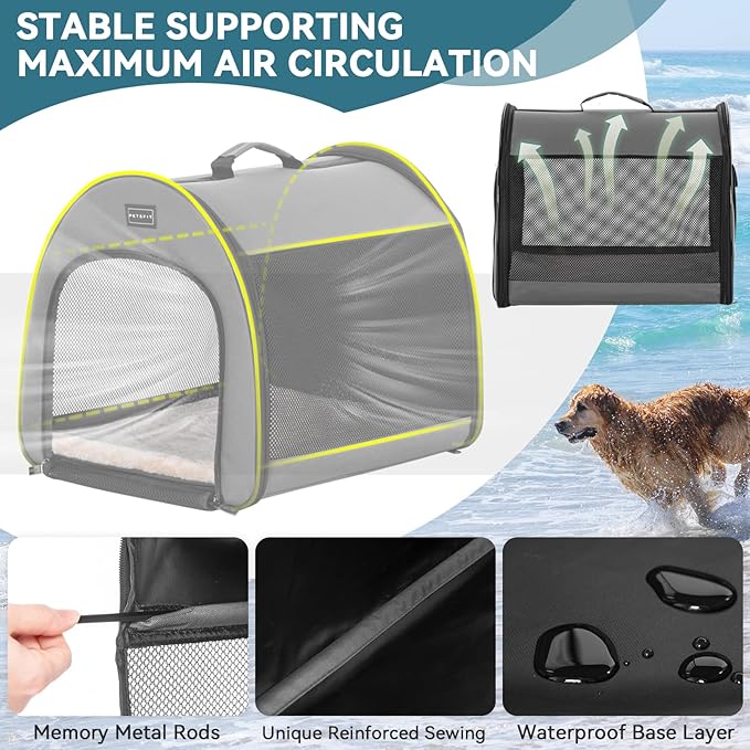 PETSFIT Portable Dog Crate, Dog Travel Crate - 26.5 Inch Lightweight, Roomy, Easy to Set Up, Portable Pop Up Dog Carrier with Thick Mat, Sturdy Soft Dog Crate
