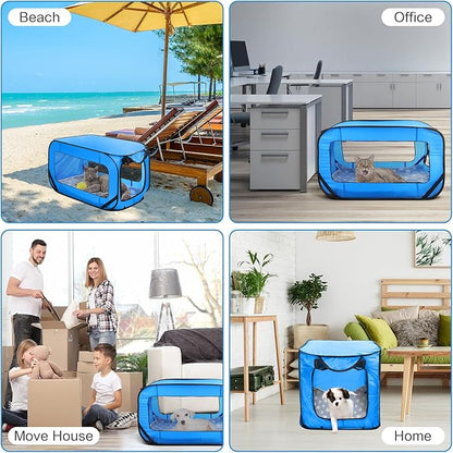 37 Inch Collapsible Dog Crate with Mat Liner Pop up Dog Kennel Waterproof Portable Car Seat Kennel Travel Crate for Pet Indoor Outdoor Cat Bed Collection(Blue)