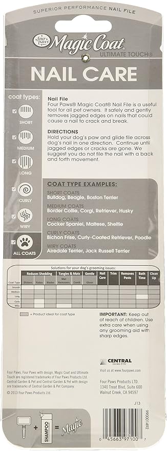 Four Paws Magic Coat Groomer's Grip Dog Nail File, Black