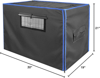 Double Door Dog Crate Cover, 600D Oxford Kennel Kennel Covers with Waterproof, Windproof, Breathable Mesh, Storage Pocket, 30 Inch, Cage Covers for Cat Small Puppy