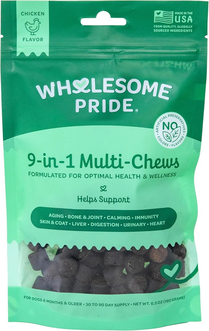 Wholesome Pride 9-in-1 Dog Multifunctional Soft Chews  Joint Pain Relief, Hip & Joint Support, Immune, Skin, Gut, Heart, Brain Health  Glucosamine, MSM, Chondroitin  90 Chews