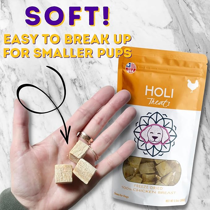 HOLI Freeze Dried Chicken Dog Treats - 100% All Natural Chicken Breast - Human Grade, Single Ingredient - Grain Free, Gluten Free, Soy Free  (3.5 Ounce - 2 Pack)