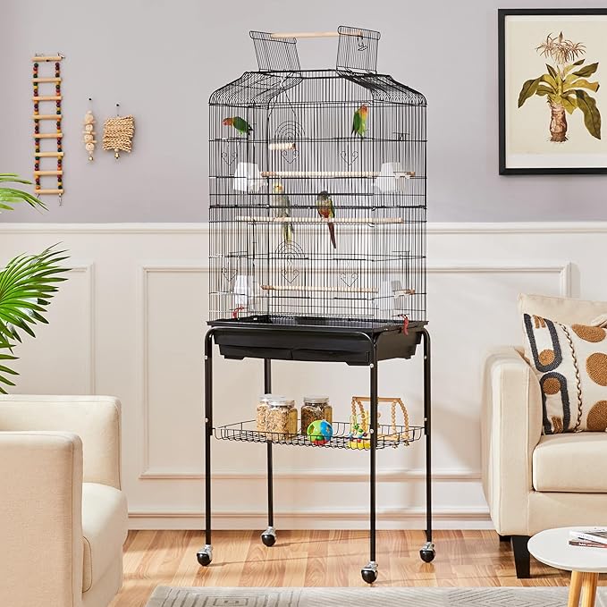 Yaheetech 67.5inch Height Extra Large Bird Cage Cockatiel Cage Metal Parrot Cage w/Slide-Out Tray & Feeders & Detachable Rolling Stand