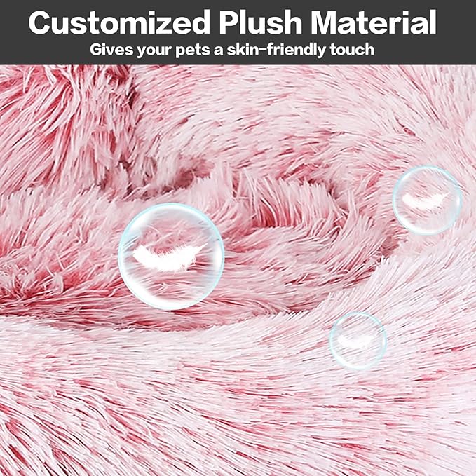 NOYAL Calming Donut Dog Bed for Small to Medium Dogs & Cats - Plush Faux Fur Anti-Anxiety Pet Bed with Machine Washable Cover & Non-Slip Base