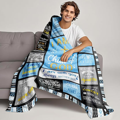 Christian Gifts for Men, Baptism Gifts for Boys, Christian Blanket for Men Faith, Bible Verse Inspirational Religious Catholic Spiritual Gift for Man, Dad, Son, Soft Flannel Throw Blanket 50"x40"