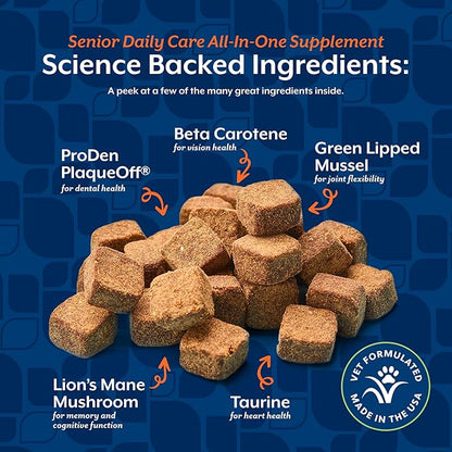 NaturVet All-in-One Senior Dog Daily Care Supplement, 8-in-1 Support Dog Soft Chews for Mobility, Skin, Heart, Teeth, Cognition, Eyes, Hickory Smoked Bacon Flavored Pet Supplement for Dogs, 60 Count