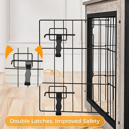 Yaheetech 27.5'' Dog Crate Furniture with Cushion Wooden Dog Crate with Double Doors/Adjustable Feet Side End Table for Small/Medium Dogs, Greige