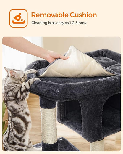 Feandrea Cat Tree, 33.1-Inch Cat Tower, L, Cat Condo for Large Cats up to 16 lb, Large Cat Perch, 2 Cat Caves, Scratching Post, Smoky Gray UPCT61G