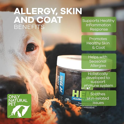 Only Natural Pet Allergy, Skin & Coat Hemp Soft Chews - Allergy Immune Bites for Dogs, Omega 3 Supplement, Hemp Oil - Calming Treats for Itchy Skin Relief, Hot Spot - (120 Count) (Al.)