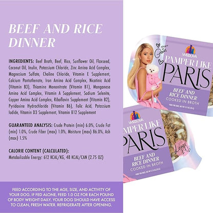 Weruva Paris Hilton Pamper Like Paris Natural Wet Dog Food, Beef and Rice, 2.75oz Cup (Pack of 10)