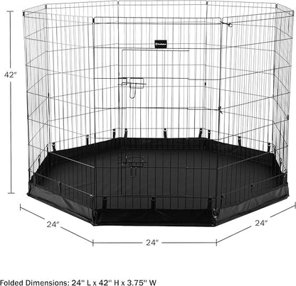 Dog Playpen - Foldable Metal Exercise Puppy Play Pen with Eight 24x42in Extra-Tall Panels and Gate - Indoor/Outdoor Dog Fence with Fabric Bottom for Dogs, Cats or Small Animals by PETMAKER (Black)
