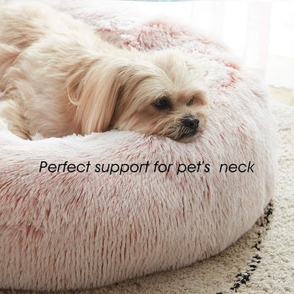 WESTERN HOME WH Calming Dog & Cat Bed, Anti-Anxiety Donut Cuddler Warming Cozy Soft Round Bed, Fluffy Faux Fur Plush Cushion Bed for Small Medium Dogs and Cats