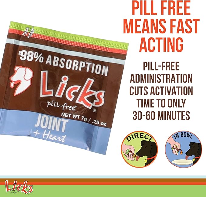Licks - Dog Joint + Heart Supplement - Omega 3 Fish Oil + Glucosamine - LiquiPaks - 10 Use