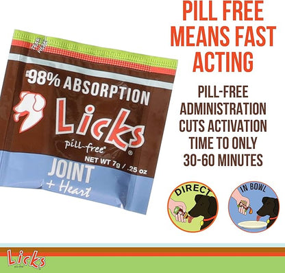 Licks - Dog Joint + Heart Supplement - Omega 3 Fish Oil + Glucosamine - LiquiPaks - 10 Use