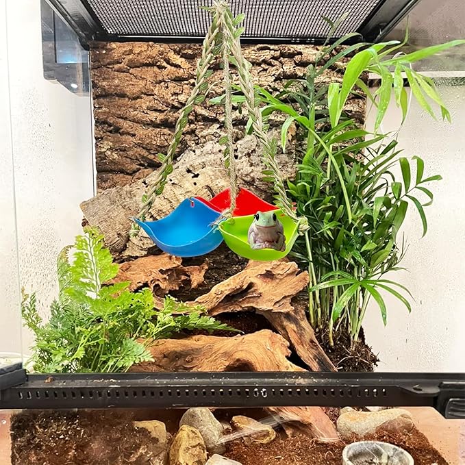 Silicone Frog Swing Toys with Suction Cup, Frog Habitat Platform,Reptile Decorations for Terrarium, Reptile Creative Feeding Dish Holder for Tree Frog Toad Tadpole