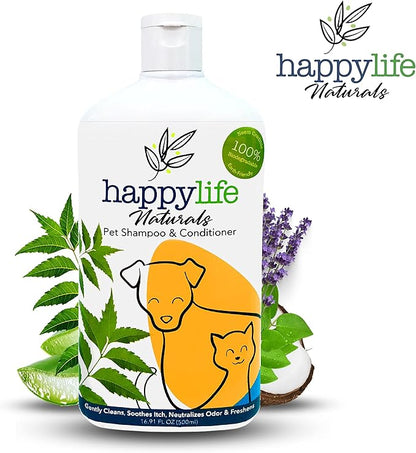 Dog Shampoo and Conditioner 2-in-1 Formula Natural Ingredients for Dogs & Cats - Cat Shampoo and Conditioner - Detangler Dog Shampoo Itchy Skin Relief - Hypoallergenic 500mL