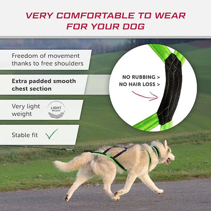 Dog Weight Pulling Harness , XBack for Canicross , Dog Sport , Bike Joring , Ski Joring , Sled Harness, Dog mushing , Dog Running Harness , Black Neongreen