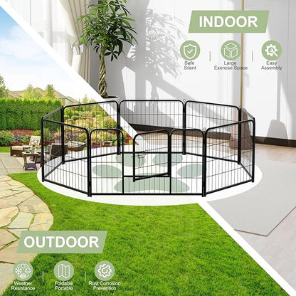 Dog Playpen with Door, Dog Fence for Outdoor & Indoor, 8 Panels 24 inch Height, Black