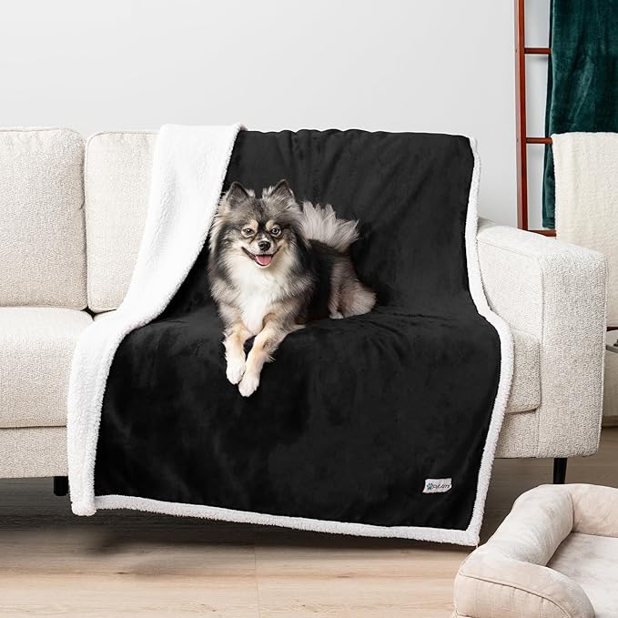 PetAmi WATERPROOF Dog Blanket for Medium Large Dog, Pet Puppy Blanket Couch Cover Protection, Sherpa Fleece Cat Blanket, Sofa Bed Furniture Protector Reversible Soft Plush Washable, 60x40 Black