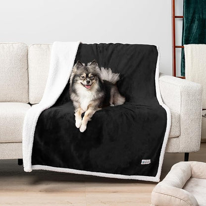 PetAmi WATERPROOF Dog Blanket for Medium Large Dog, Pet Puppy Blanket Couch Cover Protection, Sherpa Fleece Cat Blanket, Sofa Bed Furniture Protector Reversible Soft Plush Washable, 60x40 Black