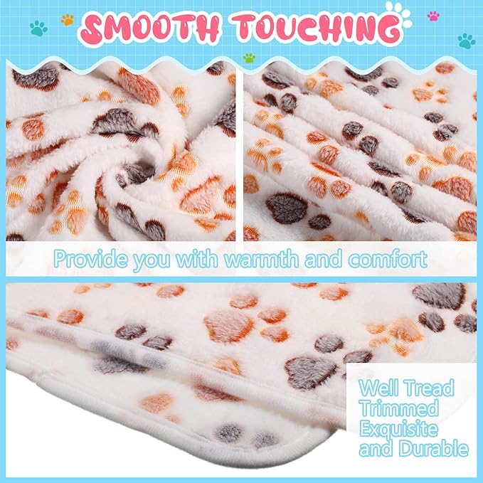 Tatuo 4 Pcs Dog Blanket Pet Puppy Blanket Puppy Teething Toys Paw Print Fleece Blanket for Pet Cat Soft Warm Sleep Mat Guinea Pig Cage Blanket(Medium(30 x 20.5 Inch),White)
