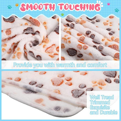 Tatuo 4 Pcs Dog Blanket Pet Puppy Blanket Puppy Teething Toys Paw Print Fleece Blanket for Pet Cat Soft Warm Sleep Mat Guinea Pig Cage Blanket(Medium(30 x 20.5 Inch),White)