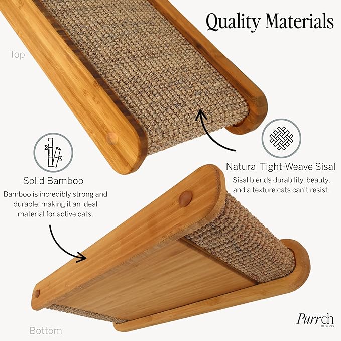 The Play Series – Wall-Mounted Cat Hammock & Two Sisal-Wrapped Shelves – Built for Climbing, Lounging, Scratching, and Play – for Playful, Happy Cats – Modern Bamboo Cat Furniture