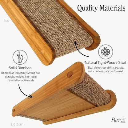 The Play Series – Wall-Mounted Cat Hammock & Two Sisal-Wrapped Shelves – Built for Climbing, Lounging, Scratching, and Play – for Playful, Happy Cats – Modern Bamboo Cat Furniture