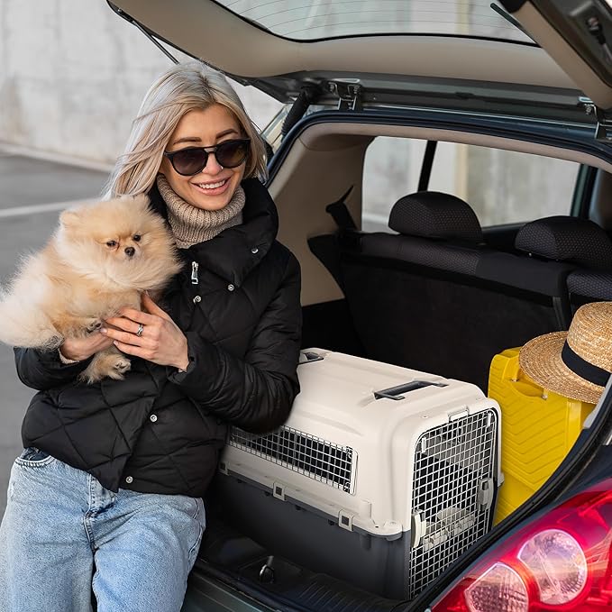 Plastic Kennels, Plastic Dog Crate, Airline Approved Pet Carrier for Dogs and Cats Longer Traveling, M