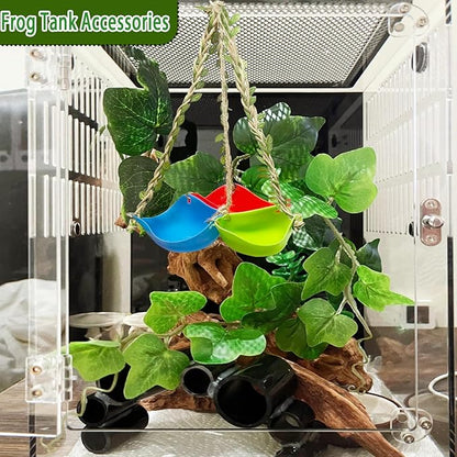 Silicone Frog Swing Toys with Suction Cup, Frog Habitat Platform,Reptile Decorations for Terrarium, Reptile Creative Feeding Dish Holder for Tree Frog Toad Tadpole