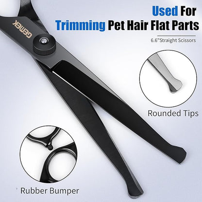 Dog Grooming Scissors Kit with Safety Round Tips, GEMEK Professional 5 in 1 Grooming Scissors for Dogs (Black 5 in 1)