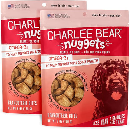 Charlee Bear Nuggets to Support Hip & Joint Health, Bearcuterie Bites with Omega 3s, Crunchy Outside and Creamy Inside, Real Apples, Cheese, & Honey, 6oz Bags (2), Made USA