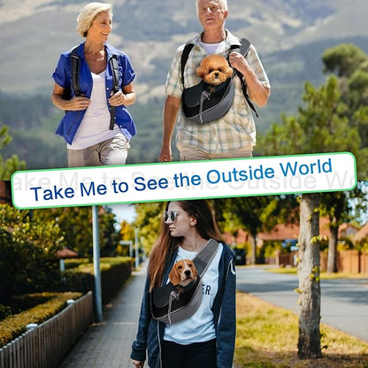 Dog Sling Carrier, Up to 5 lbs, Breathable Mesh Hand-Free Bag for Small Dogs Cat for Traveling, Hiking, Medium, Black