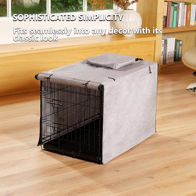 600D Dog Crate Cover, Waterproof Pet Kennel Cover with Storage Bag, Dog Cage Cover Fit for 48 Inch Wire Crate, 48 Inches, Gray (Cover Only)