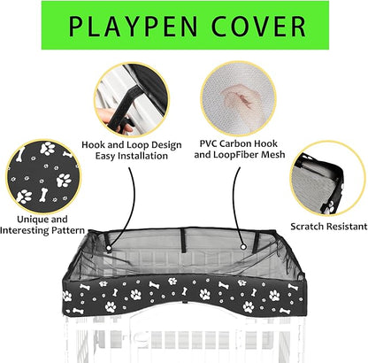 2 Pack Dog Playpen Cover and Bottom Pad Fits for 36 Inch 4 Panels Pet Playpen, Dog Crate Pad Puppy Play Pen Cover, Hoop and Loop Design (Note: Playpen Not Included). -Black