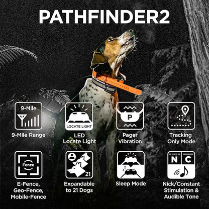Dogtra Pathfinder 2 Additional Receiver Dog GPS Tracker e Collar Green LED Light No Monthly fees Free App Waterproof Smartwatch Control Satellite Real Time Tracking Long Range Smartphone Required