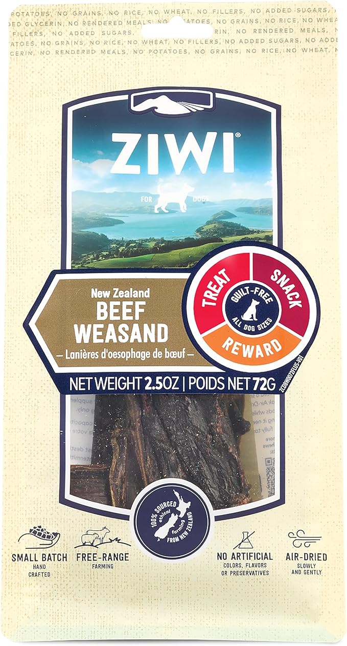 ZIWI Dog Chews and Treats  Beef Weasand - All Natural, Air-Dried, Single Protein, Grain-free, High-Value Treat, Snack, Reward 2.5 Ounce (Pack of 1)