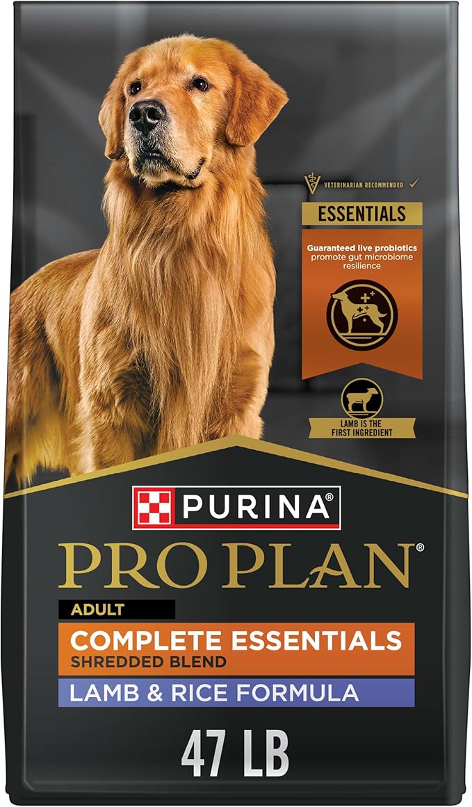 Purina Pro Plan Complete Essentials Shredded Blend Lamb and Rice High Protein Dog Food with Probiotics for Dogs - 47 lb. Bag