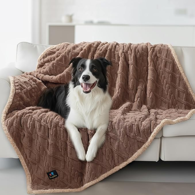 Waterproof Pet Blanket, Liquid Pee Proof Dog Blankets for Sofa Bed Couch, Reversible Sherpa Fleece Furniture Protector Cover for Small Medium Large Dogs Cats,Khaki Largeï¼65" x 57"ï¼