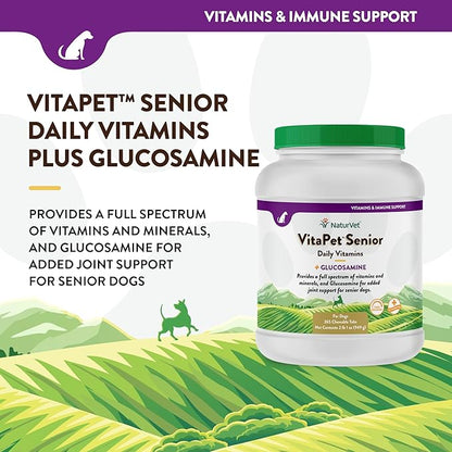 NaturVet –VitaPet Senior Daily Vitamins for Senior Dogs – Plus Glucosamine – Full Spectrum of Vitamins & Minerals – Enhanced with Glucosamine for Added Joint Support – 365 Time Release Tablets