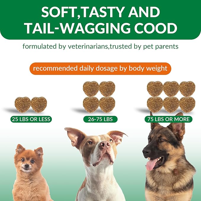 Glucosamine for Dogs Hip and Joint Supplement Chews,Mobility Support Supplement -Glucosamine chondroitin-MSM，Hip & Joint Support-Digestion,Probiotics-120 Chews