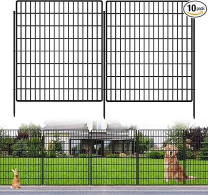 10 Panels Garden Fencing Animal Barrier, 33 in(H) X 24 ft(L) Dog Fence Outdoor for Yard Rustproof No Dig Decorative Tall Garden Fence Metal Wire Panel Border Patio Rabbit Ground Stakes Fencing
