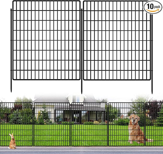 10 Panels Garden Fencing Animal Barrier, 33 in(H) X 24 ft(L) Dog Fence Outdoor for Yard Rustproof No Dig Decorative Tall Garden Fence Metal Wire Panel Border Patio Rabbit Ground Stakes Fencing