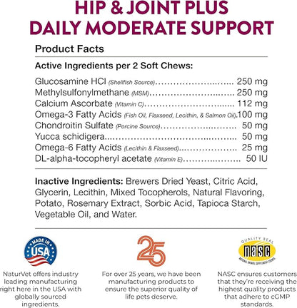 NaturVet Hip & Joint Plus Soft Chew (Bag) 120 ct