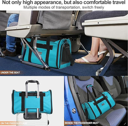 Cat Soft-Sided Carriers,Small Dog Travel Carriers,Small Animal Rabbit Carrying Case,TSA Airline Approved Pet Carrier（Blue）